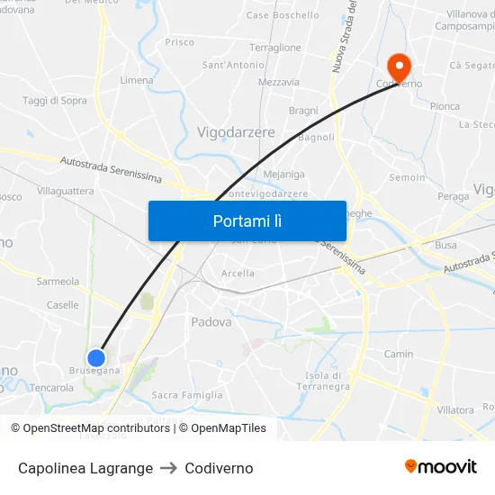 Capolinea Lagrange to Codiverno map