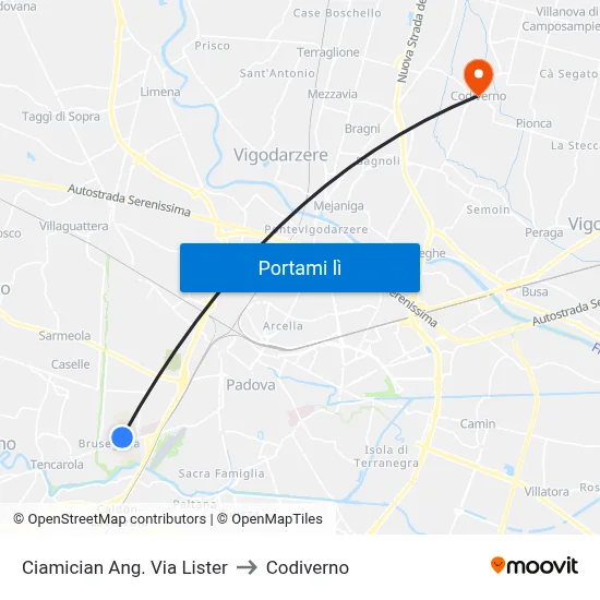 Ciamician Ang. Via Lister to Codiverno map