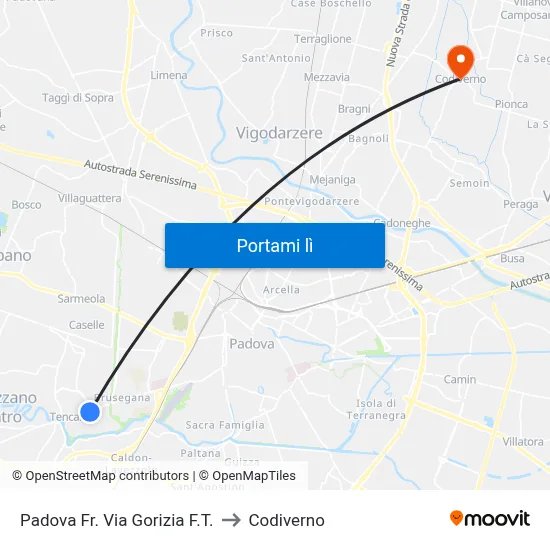 Padova Fr. Via Gorizia F.T. to Codiverno map
