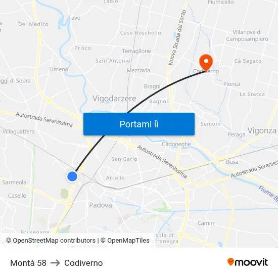 Montà 58 to Codiverno map