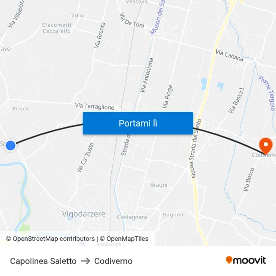 Capolinea Saletto to Codiverno map