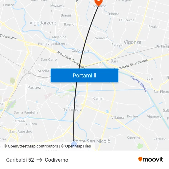 Garibaldi 52 to Codiverno map