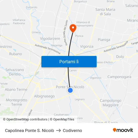 Capolinea Ponte S. Nicolò to Codiverno map