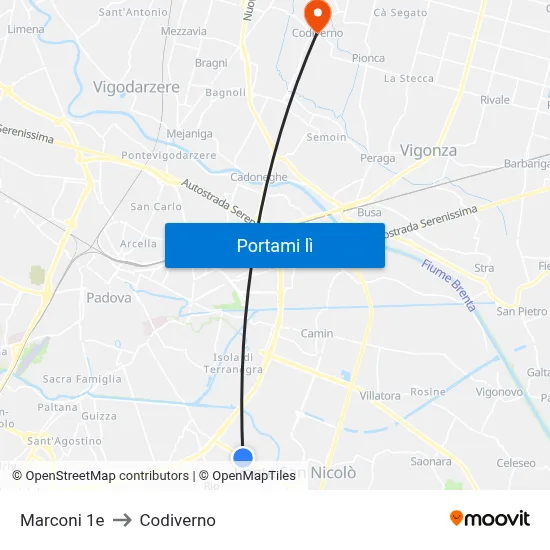Marconi 1e to Codiverno map