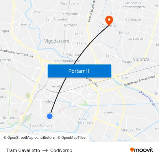 Tram Cavalletto to Codiverno map