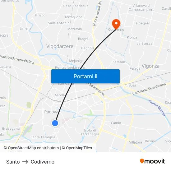 Santo to Codiverno map