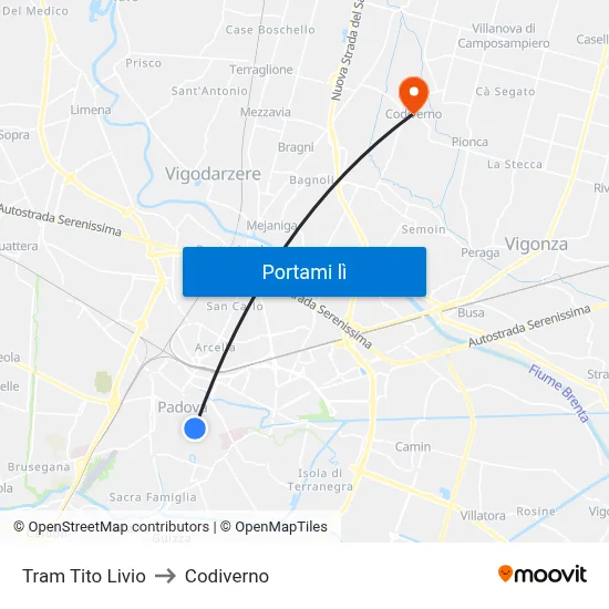 Tram Tito Livio to Codiverno map