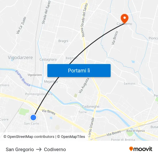 San Gregorio to Codiverno map