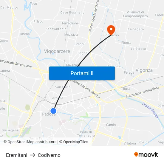 Eremitani to Codiverno map