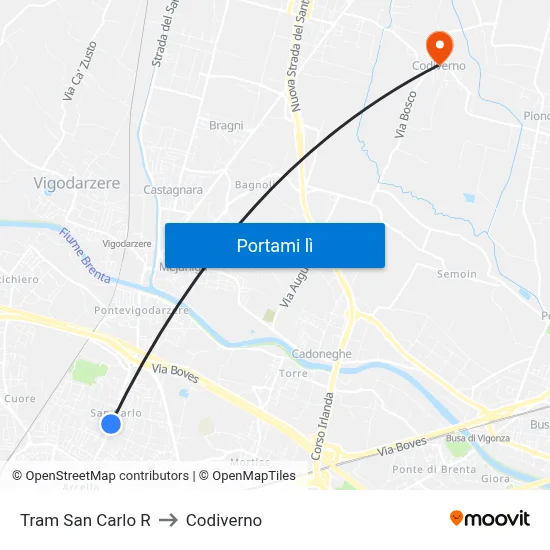 Tram San Carlo R to Codiverno map