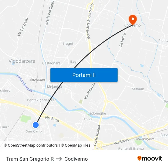 Tram San Gregorio R to Codiverno map