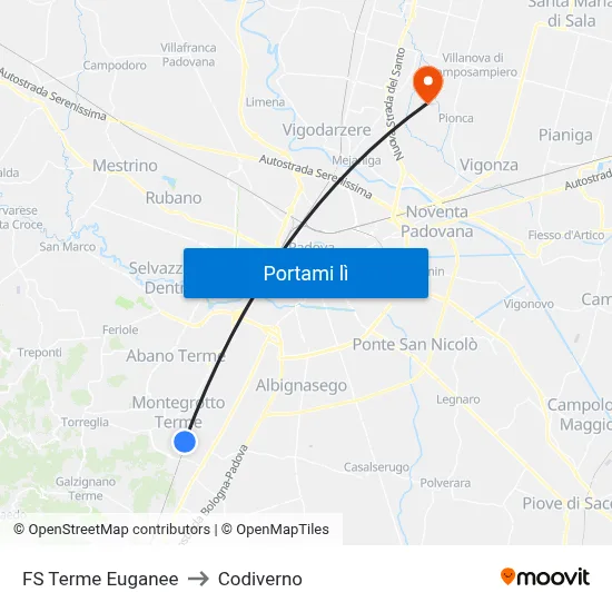 FS Terme Euganee to Codiverno map