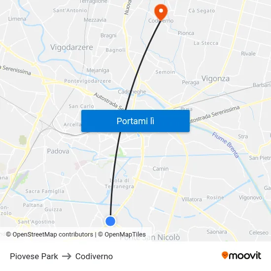 Piovese Park to Codiverno map
