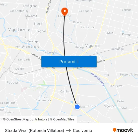 Strada Vivai (Rotonda Villatora) to Codiverno map