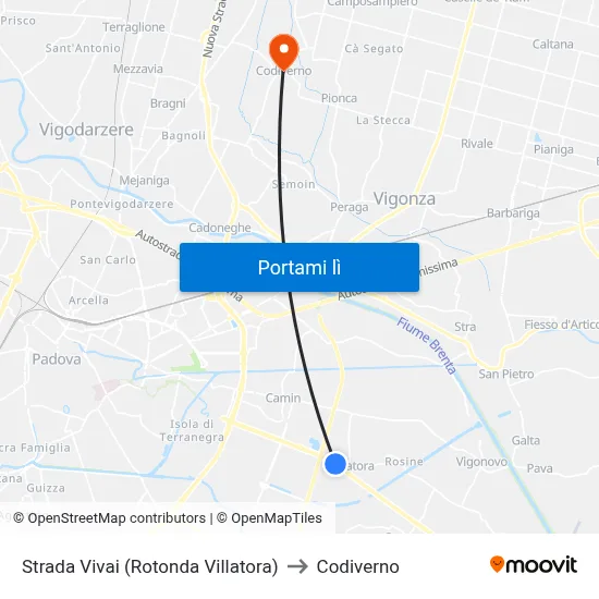 Strada Vivai (Rotonda Villatora) to Codiverno map