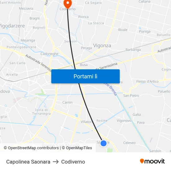 Capolinea Saonara to Codiverno map