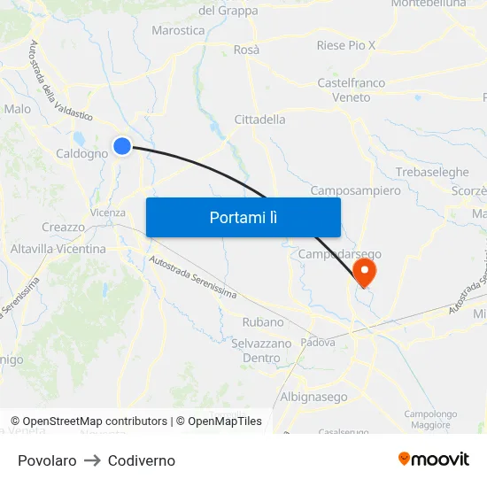 Povolaro to Codiverno map