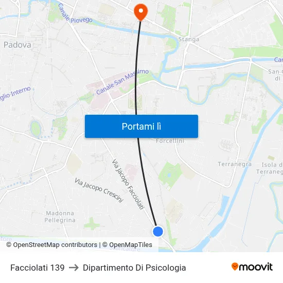 Facciolati 139 to Dipartimento Di Psicologia map