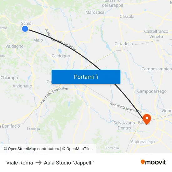 Viale Roma to Aula Studio "Jappelli" map
