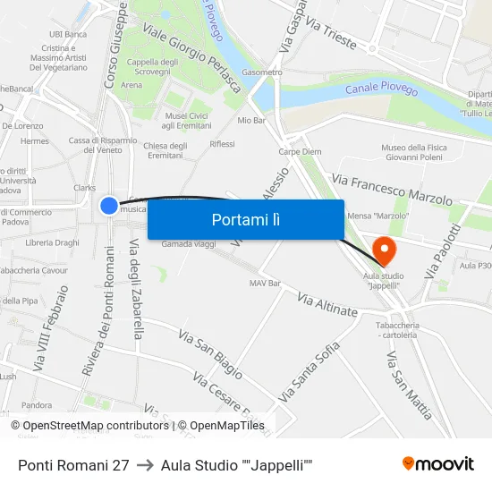 Ponti Romani 27 to Aula Studio ""Jappelli"" map