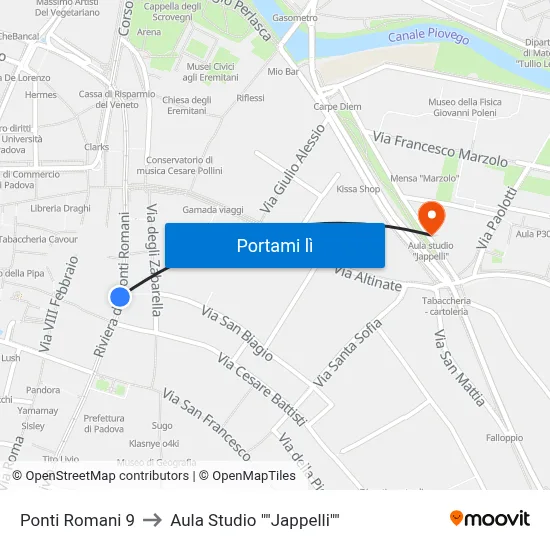 Ponti Romani 9 to Aula Studio "Jappelli" map
