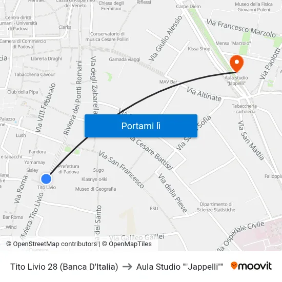 Tito Livio 28 (Banca D'Italia) to Aula Studio "Jappelli" map