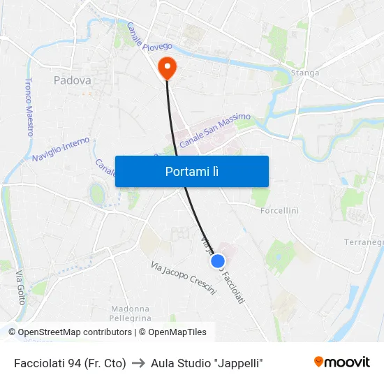 Facciolati 94 (Fr. Cto) to Aula Studio "Jappelli" map