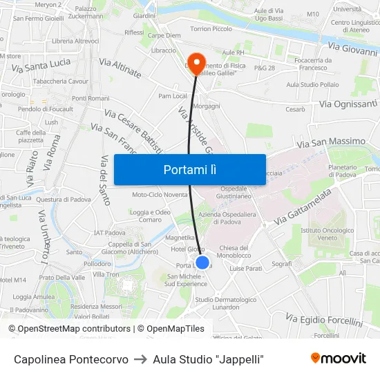 Capolinea Pontecorvo to Aula Studio "Jappelli" map