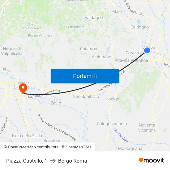 Piazza Castello, 1 to Borgo Roma map