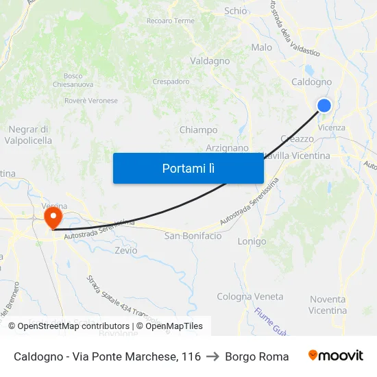 Caldogno - Via Ponte Marchese, 116 to Borgo Roma map