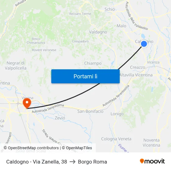 Caldogno - Via Zanella, 38 to Borgo Roma map