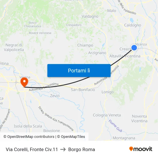 Via Corelli, Fronte Civ.11 to Borgo Roma map