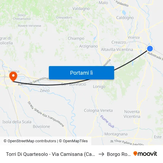 Torri Di Quartesolo - Via Camisana (Capolinea) to Borgo Roma map