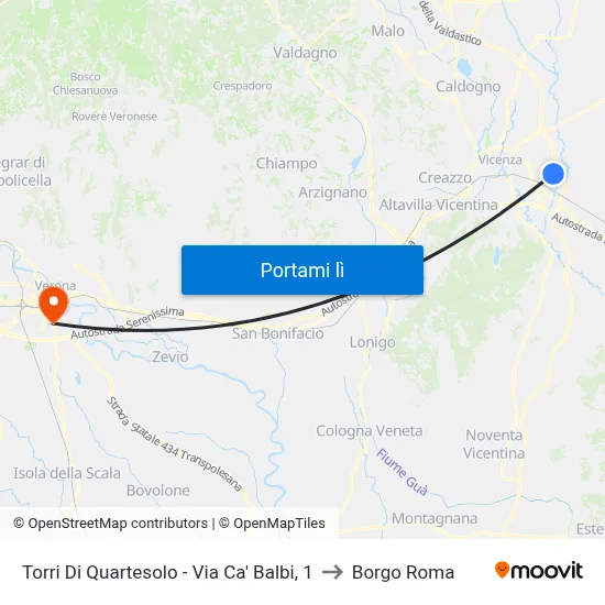 Torri Di Quartesolo - Via Ca' Balbi, 1 to Borgo Roma map