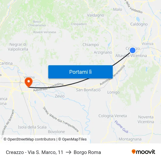 Creazzo - Via S. Marco, 11 to Borgo Roma map