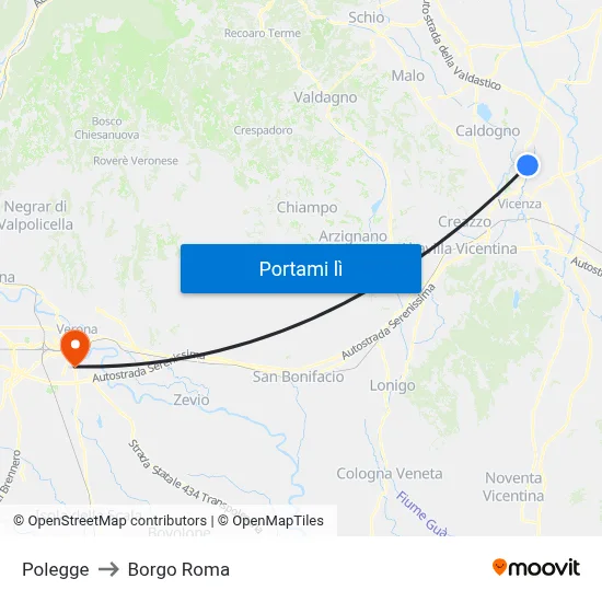 Polegge to Borgo Roma map