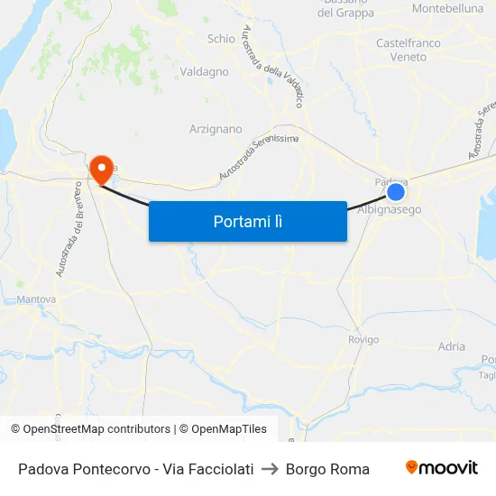 Padova Pontecorvo - Via Facciolati to Borgo Roma map