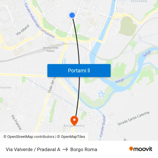 Via Valverde / Pradaval A to Borgo Roma map
