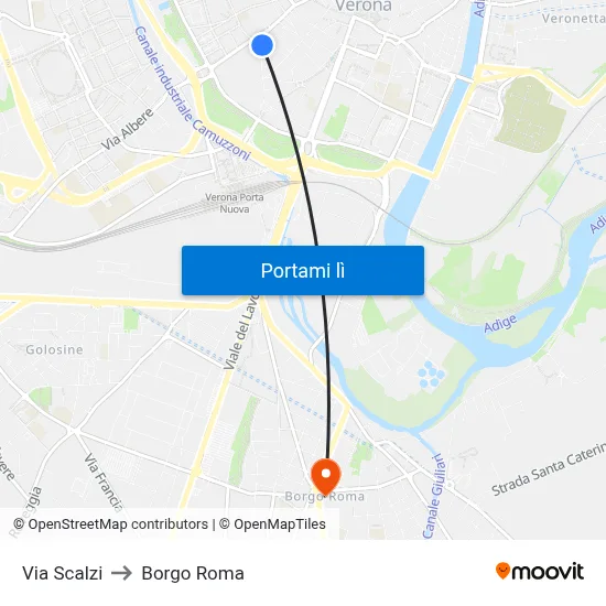 Via Scalzi to Borgo Roma map