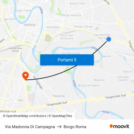 Via Madonna Di Campagna to Borgo Roma map