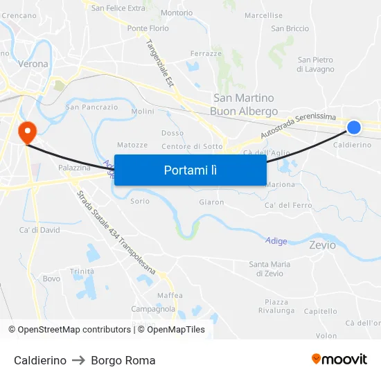 Caldierino to Borgo Roma map