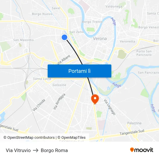 Via Vitruvio to Borgo Roma map