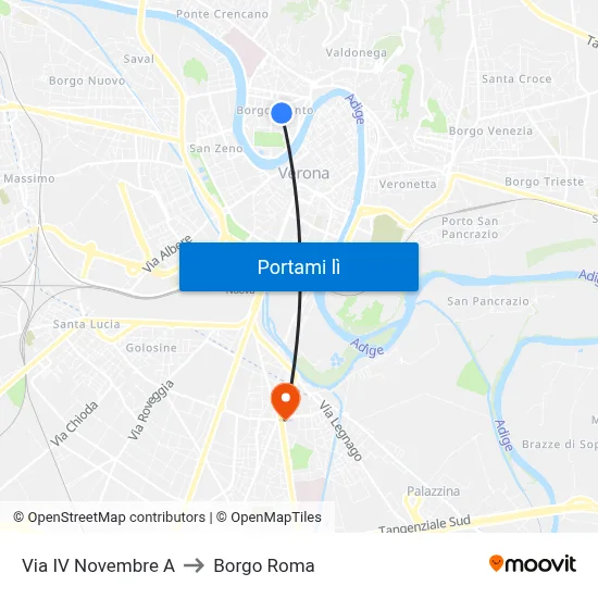 Via IV Novembre A to Borgo Roma map