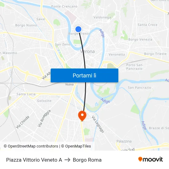 Piazza Vittorio Veneto A to Borgo Roma map