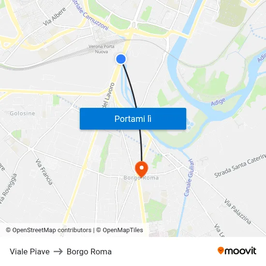 Viale Piave to Borgo Roma map