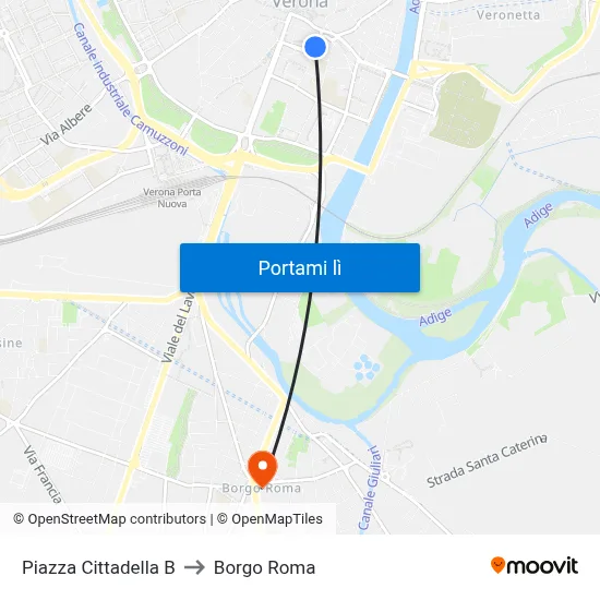 Piazza Cittadella B to Borgo Roma map