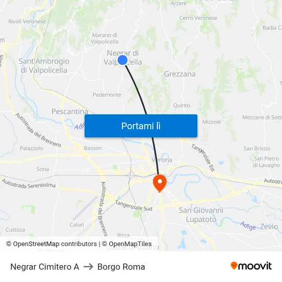 Negrar Cimitero A to Borgo Roma map