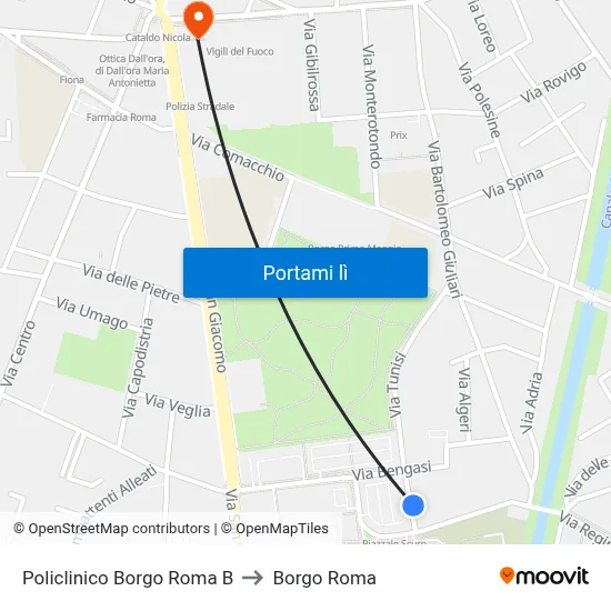 Policlinico Borgo Roma B to Borgo Roma map
