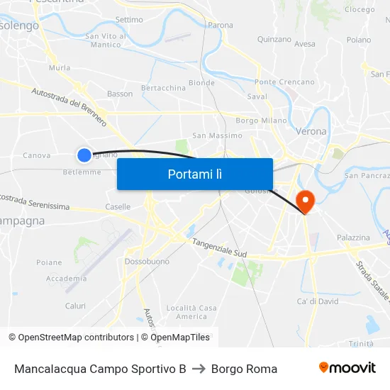 Mancalacqua Campo Sportivo B to Borgo Roma map