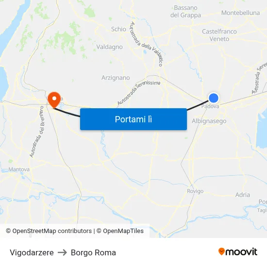 Vigodarzere to Borgo Roma map